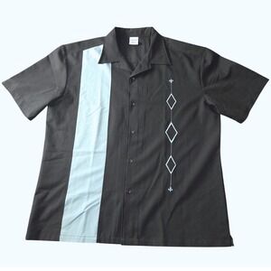 Designs by Attila Mens XL Bowling Shirt Retro Rockabilly Diamond Embroidered